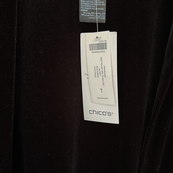 Chicos Travelers Collection Reversible Black To Red Velvet Floral Jacket NWT - Picture 5 of 11